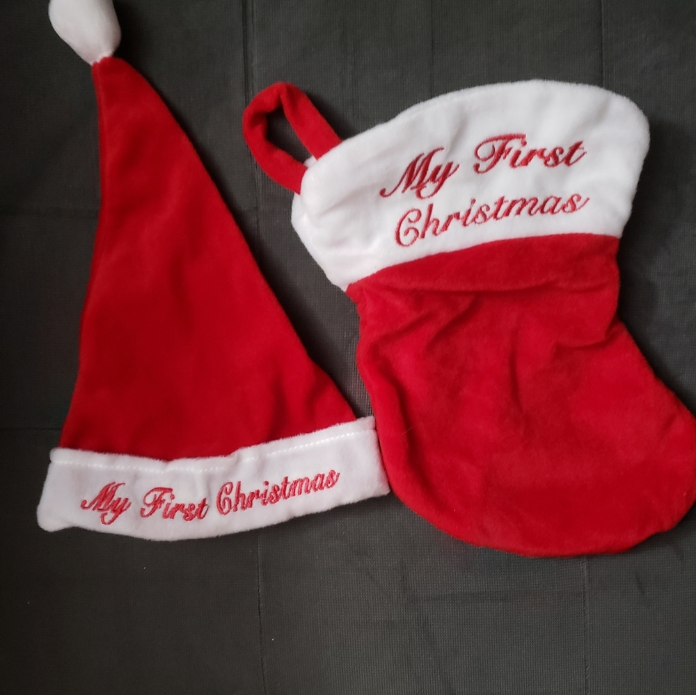 Babies First Christmas hat and stocking